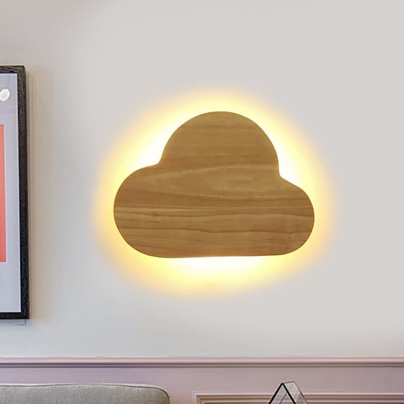 Minimalistic Wood Cloud Flush Mount Wall Sconce - Beige Led Lamp With Warm/White Light / Warm