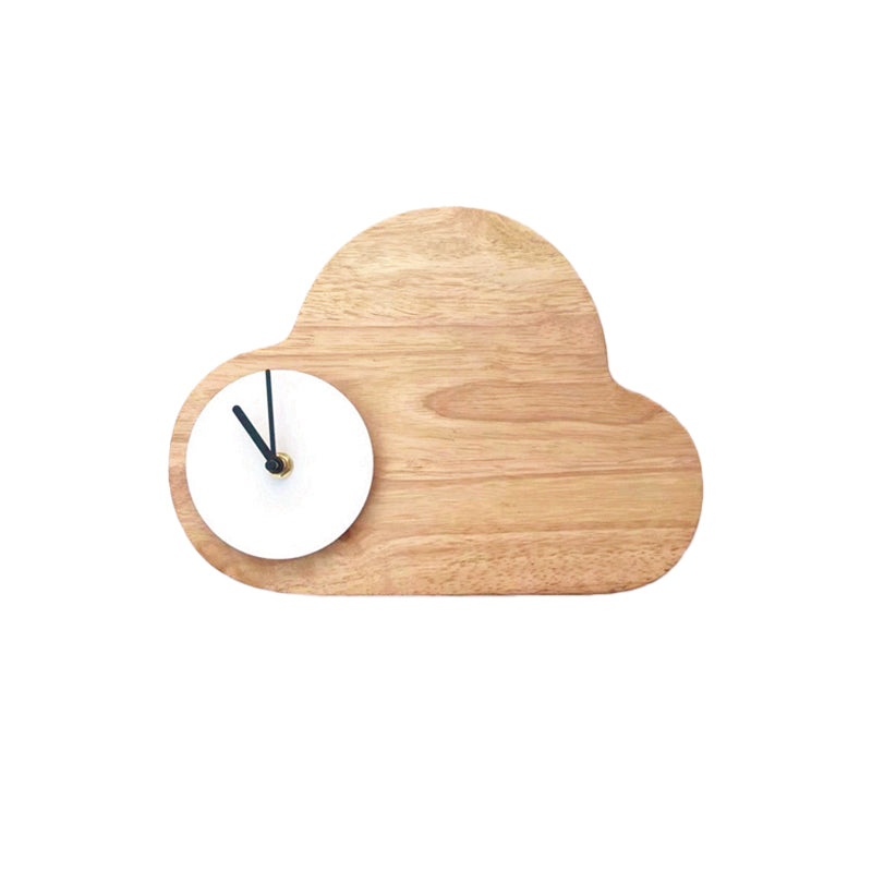 Kids Cartoon Cloud Led Wood Flush Mount Wall Sconce Light With Clock - Black/White Warm/White