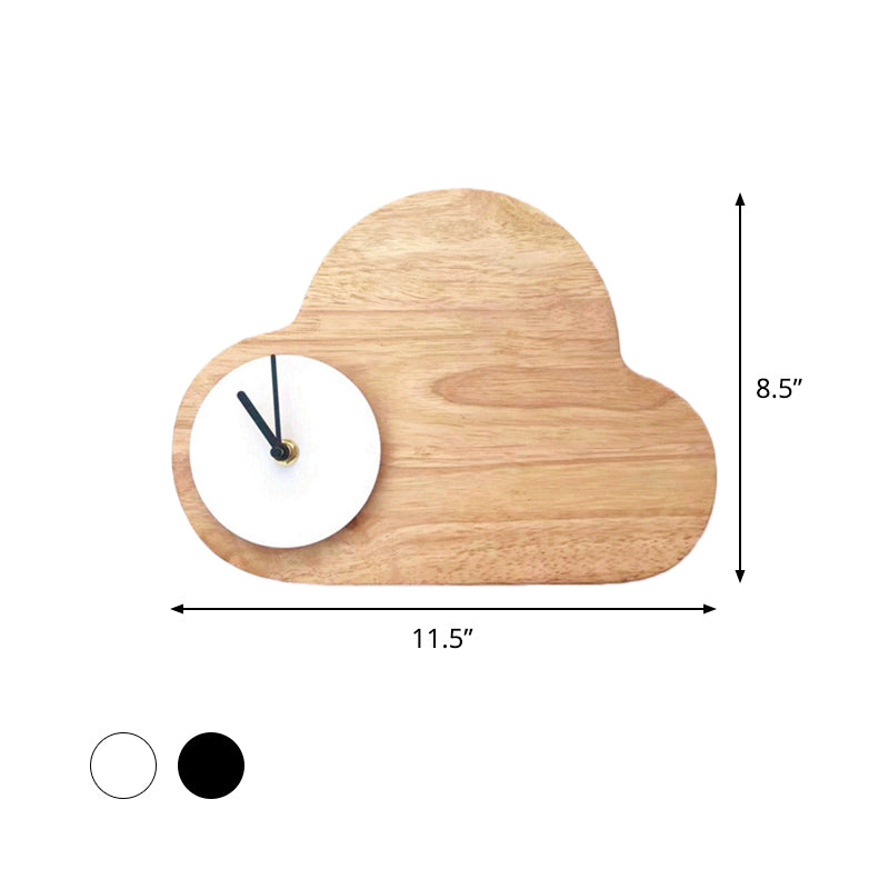 Kids Cartoon Cloud Led Wood Flush Mount Wall Sconce Light With Clock - Black/White Warm/White