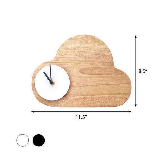 Kids Cartoon Cloud Led Wood Flush Mount Wall Sconce Light With Clock - Black/White Warm/White