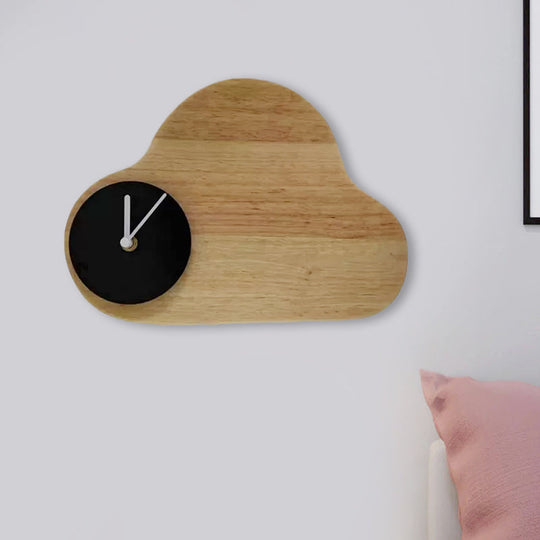 Kids Cartoon Cloud Led Wood Flush Mount Wall Sconce Light With Clock - Black/White Warm/White