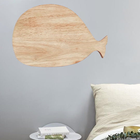 Whale Led Wall Sconce With Clock In Warm/White Light - Black/White/Beige Cartoon Wood Design / Warm