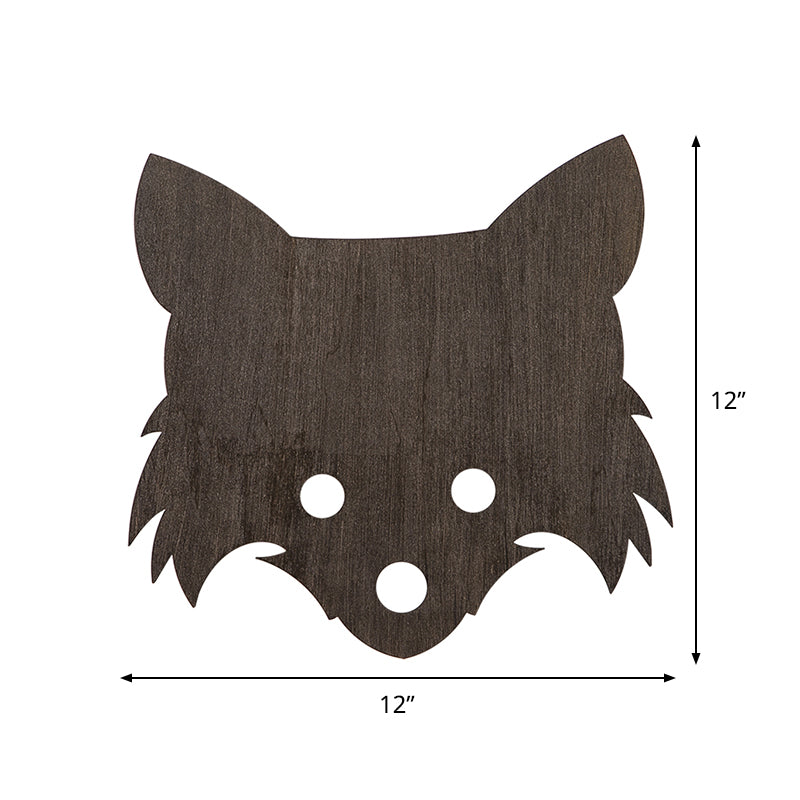 Wood Fox Wall Mount Lamp - Kids Black Led Flush Sconce For Bedroom With Warm/White Light