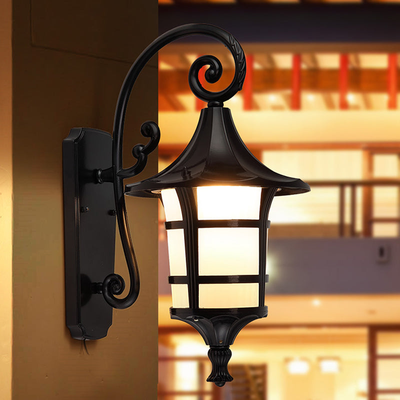 Farmhouse Wall Sconce Light With Opal Glass Shade And Lantern Design Black/Coffee Black