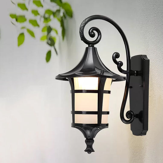 Farmhouse Wall Sconce Light With Opal Glass Shade And Lantern Design Black/Coffee