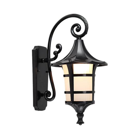 Farmhouse Wall Sconce Light With Opal Glass Shade And Lantern Design Black/Coffee