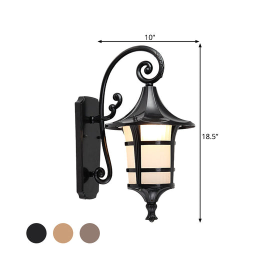 Farmhouse Wall Sconce Light With Opal Glass Shade And Lantern Design Black/Coffee