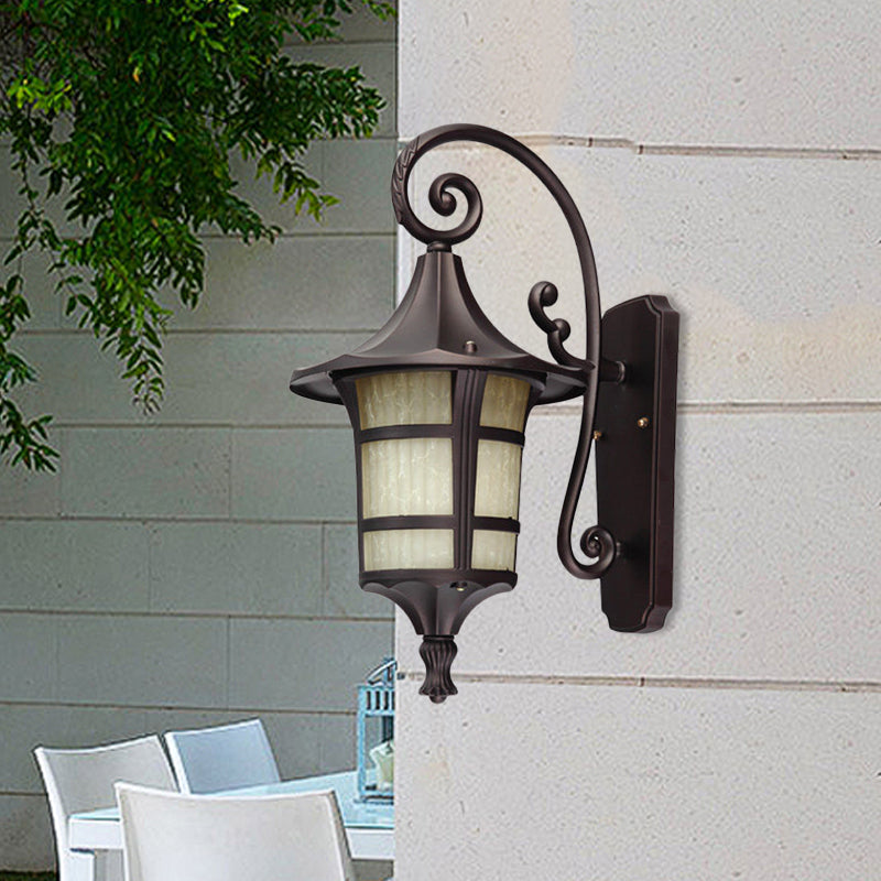 Farmhouse Wall Sconce Light With Opal Glass Shade And Lantern Design Black/Coffee