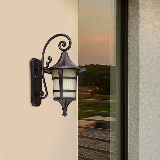 Farmhouse Wall Sconce Light With Opal Glass Shade And Lantern Design Black/Coffee