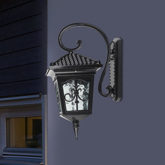 Vintage Pavilion 1-Light Sconce In Black/Bronze With Curvy Arm And Clear Water Glass