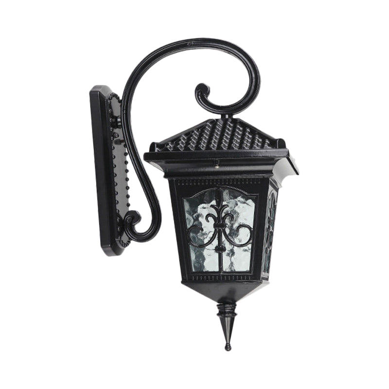 Vintage Pavilion 1-Light Sconce In Black/Bronze With Curvy Arm And Clear Water Glass