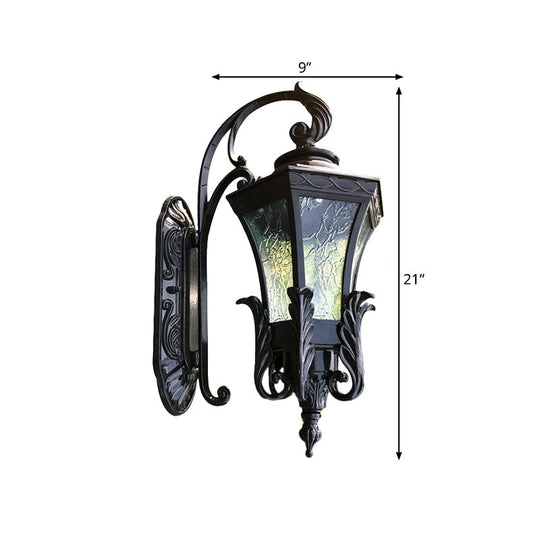 Black Rippled Glass Bell Wall Light - 1 Cottage Patio Lamp