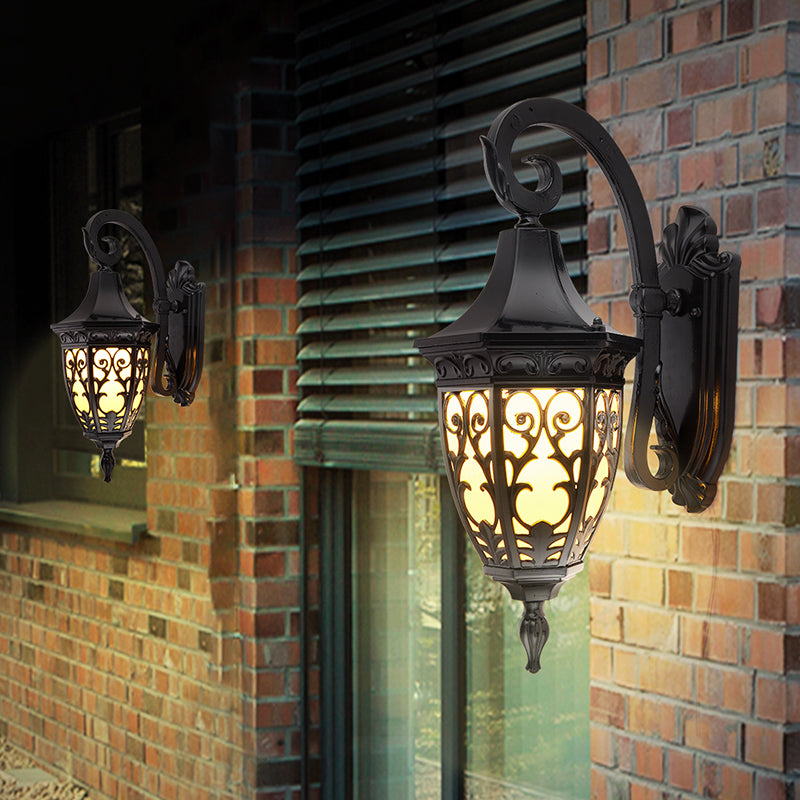 Traditional Black Wall Lamp With Frosted Glass Shade Single Head Urn Lighting Fixture