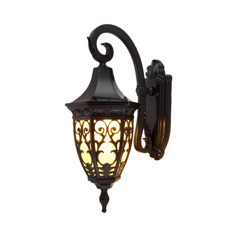 Traditional Black Wall Lamp With Frosted Glass Shade Single Head Urn Lighting Fixture