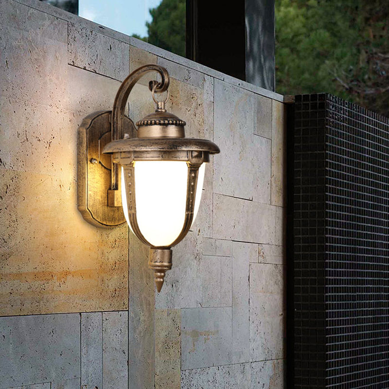 Frosted Glass Wall Sconce - Country Style Outdoor Hanging Light Black/Gold/Bronze