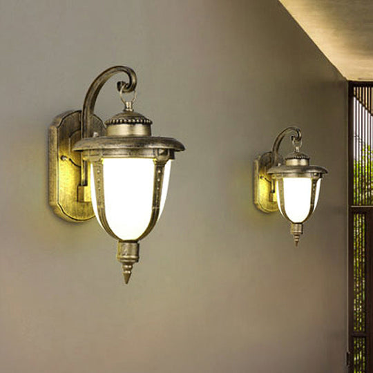 Frosted Glass Wall Sconce - Country Style Outdoor Hanging Light Black/Gold/Bronze