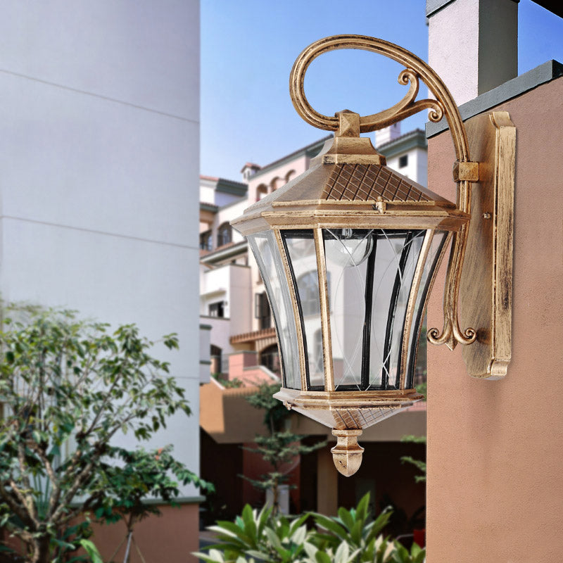 Classic Lantern Wall Sconce - Clear Glass Bronze Finish 1 Bulb Mount Lamp