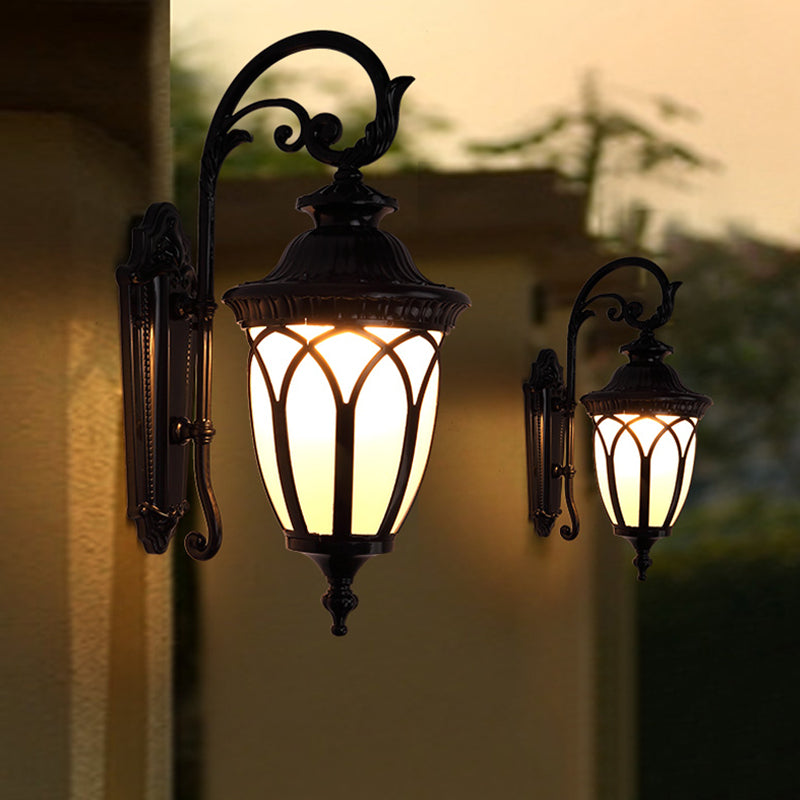 Farmhouse Cream Glass 1-Light Pavilion Courtyard Wall Sconce - Black/Bronze Fixture