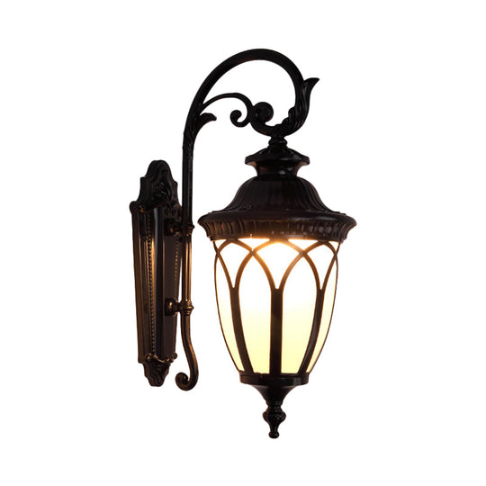 Farmhouse Cream Glass 1-Light Pavilion Courtyard Wall Sconce - Black/Bronze Fixture