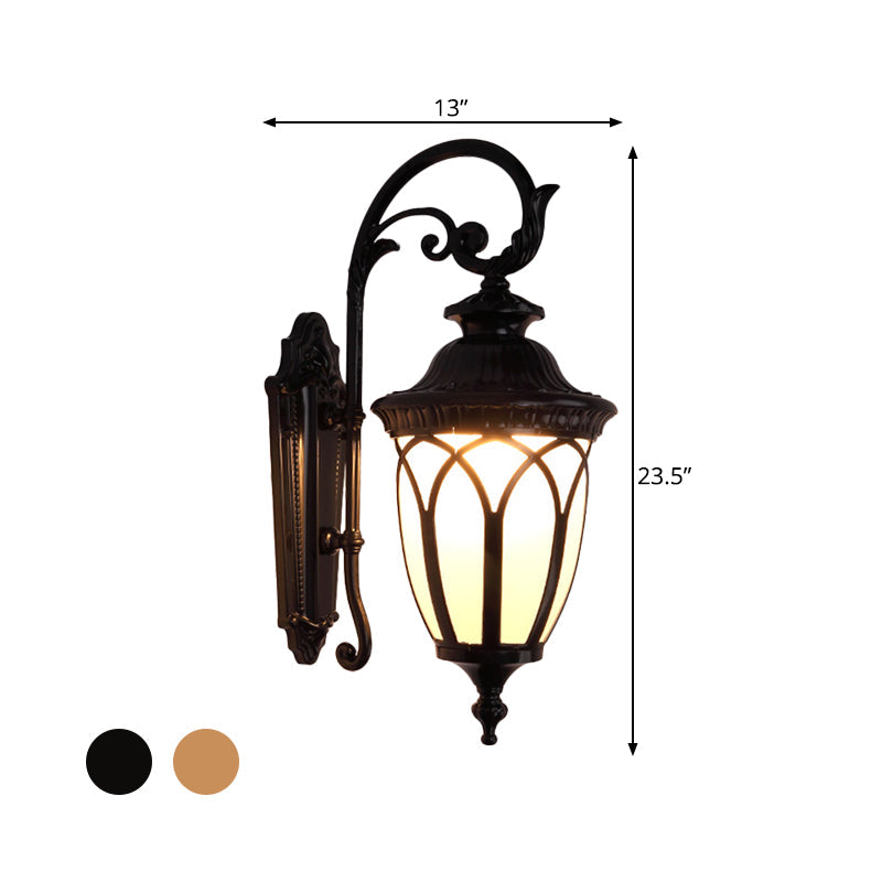 Farmhouse Cream Glass 1-Light Pavilion Courtyard Wall Sconce - Black/Bronze Fixture