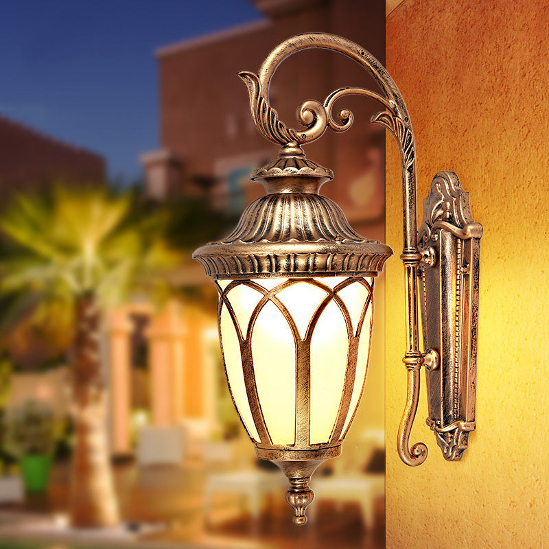 Farmhouse Cream Glass 1-Light Pavilion Courtyard Wall Sconce - Black/Bronze Fixture Bronze