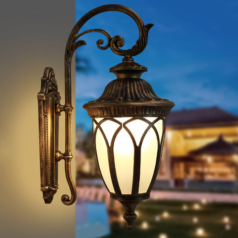 Farmhouse Cream Glass 1-Light Pavilion Courtyard Wall Sconce - Black/Bronze Fixture