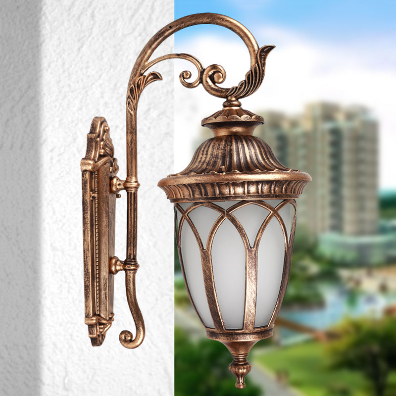 Farmhouse Cream Glass 1-Light Pavilion Courtyard Wall Sconce - Black/Bronze Fixture