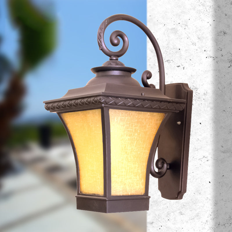 Classic Wall Light With Yellow Glass Shade For Patio - Coffee Finish