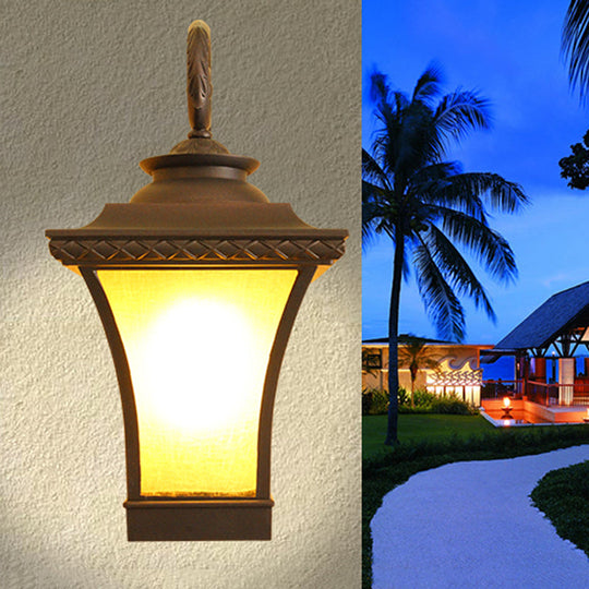 Classic Wall Light With Yellow Glass Shade For Patio - Coffee Finish