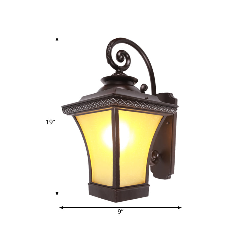 Classic Wall Light With Yellow Glass Shade For Patio - Coffee Finish