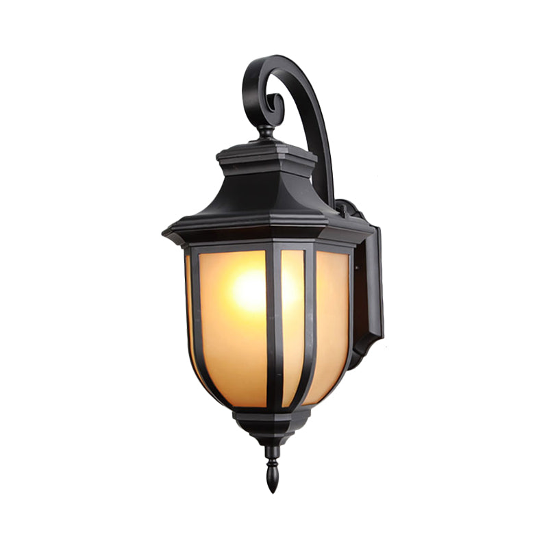 Traditional Style 1-Light Wall Mount Light Fixture - Black Lamp With Tan Glass Urn Shade