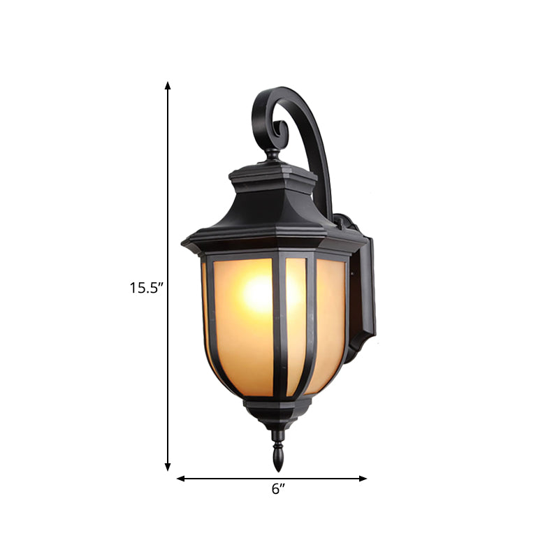 Traditional Style 1-Light Wall Mount Light Fixture - Black Lamp With Tan Glass Urn Shade