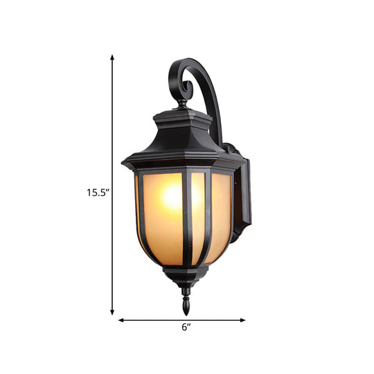 Traditional Style 1-Light Wall Mount Light Fixture - Black Lamp With Tan Glass Urn Shade