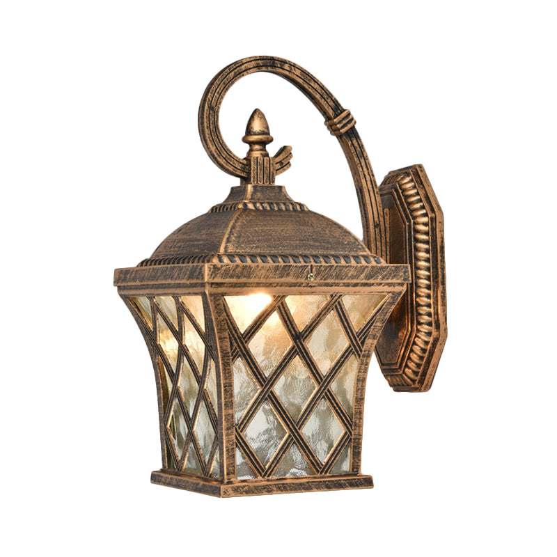 Rustic Bronze Birdcage Wall Lamp With Clear Ripple Glass - Mounted Lighting