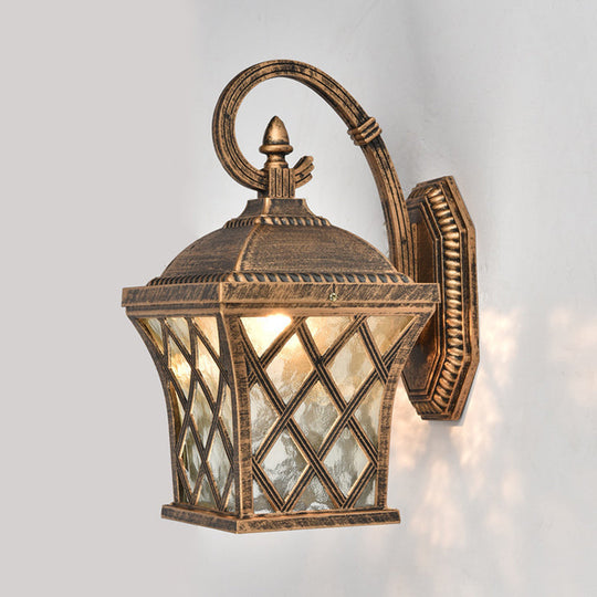 Rustic Bronze Birdcage Wall Lamp With Clear Ripple Glass - Mounted Lighting