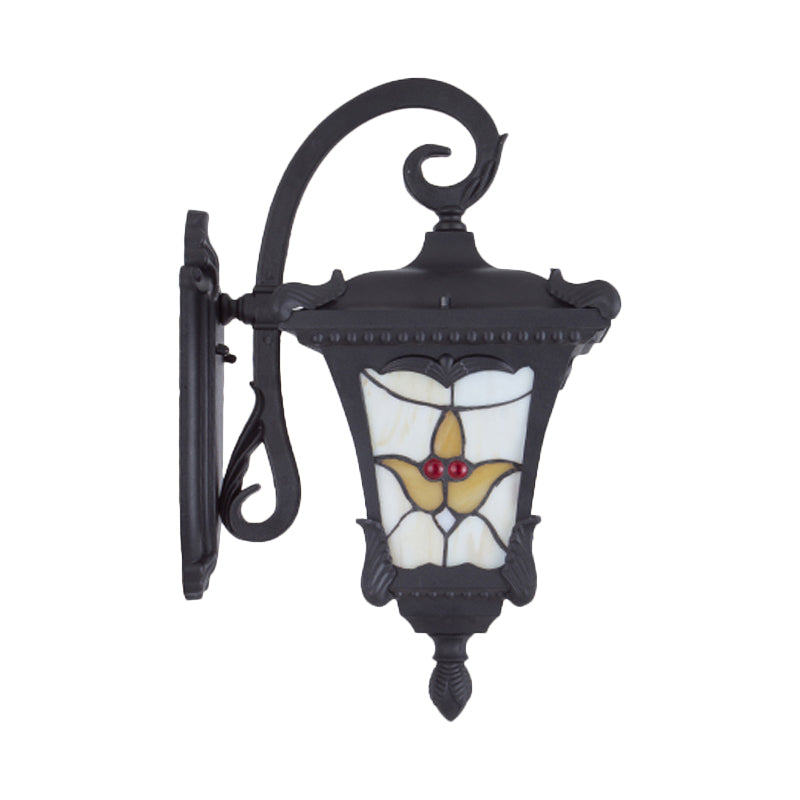 Vintage Black Lantern Wall Sconce: Flower Patterned Patio Mount Light