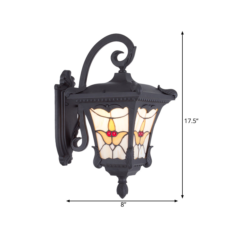 Vintage Black Lantern Wall Sconce: Flower Patterned Patio Mount Light