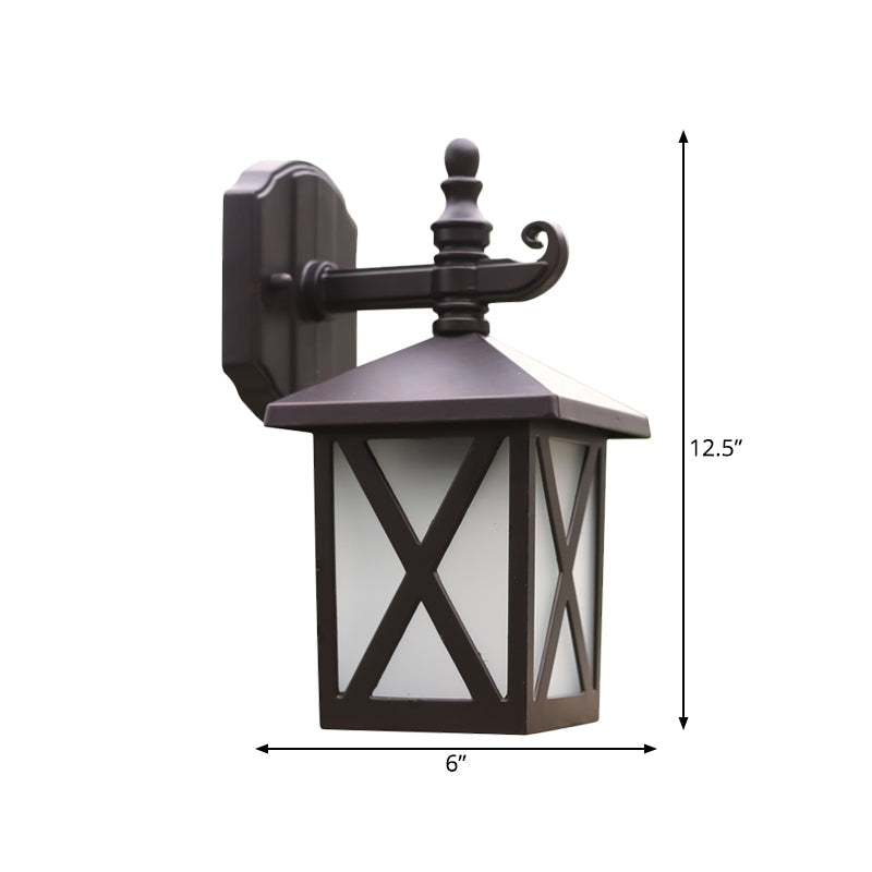 Traditional Outdoor Frosted Glass Wall Sconce In Dark Coffee Finish