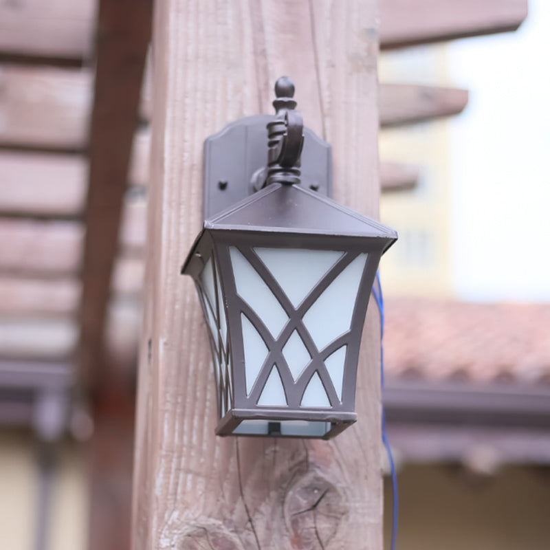 Traditional Outdoor Frosted Glass Wall Sconce In Dark Coffee Finish