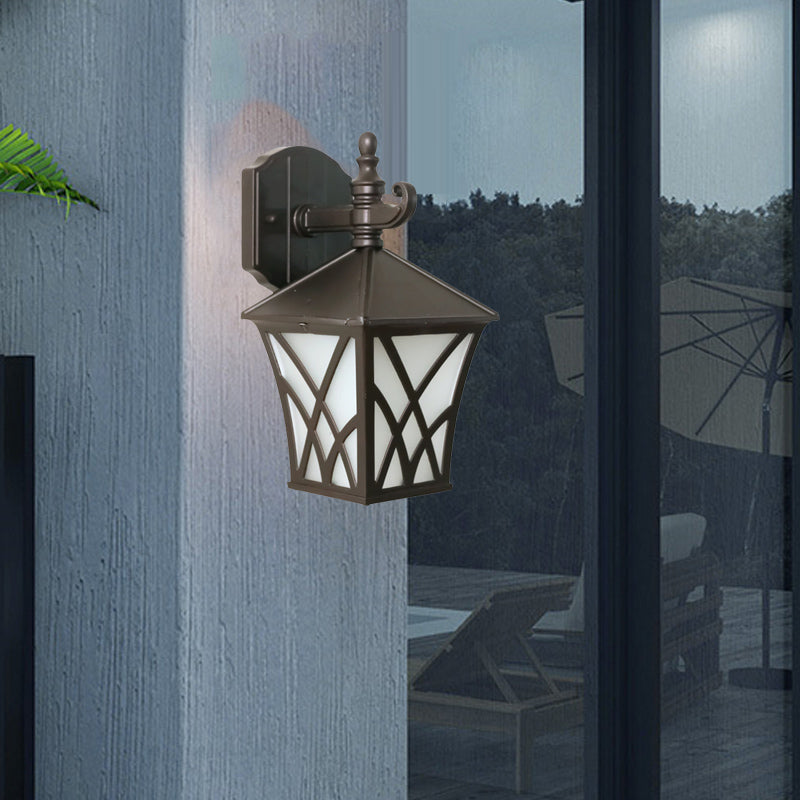 Traditional Outdoor Frosted Glass Wall Sconce In Dark Coffee Finish