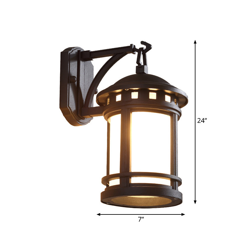 Country Style Black/Coffee Wall Lamp With Glass Cylinder For Courtyard - 1 Bulb Mounted Lighting