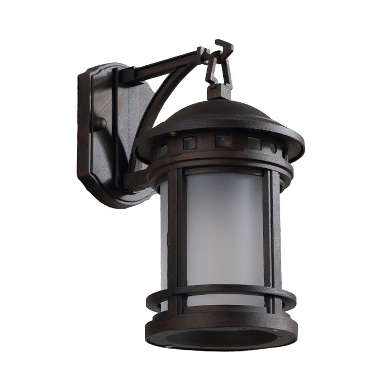 Country Style Black/Coffee Wall Lamp With Glass Cylinder For Courtyard - 1 Bulb Mounted Lighting