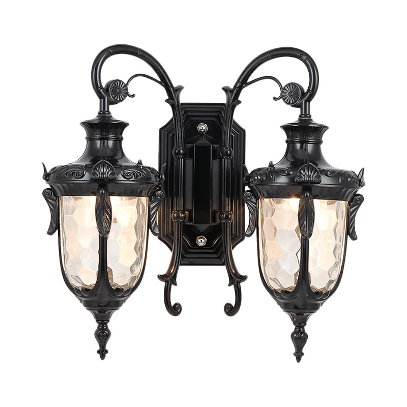 Farmhouse Style Wall Sconce With Dimpled Glass Shade And Scrolled Arms - Iron Black/Bronze 2 Lights