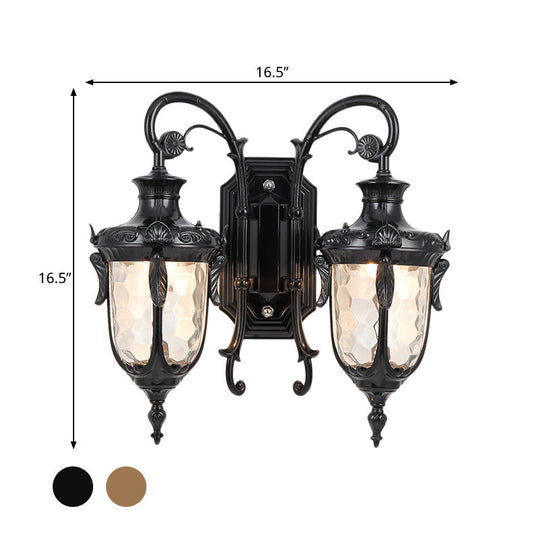 Farmhouse Style Wall Sconce With Dimpled Glass Shade And Scrolled Arms - Iron Black/Bronze 2 Lights