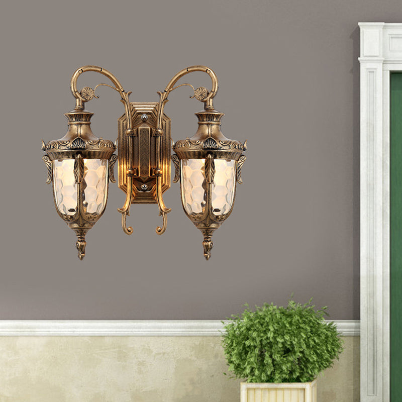 Farmhouse Style Wall Sconce With Dimpled Glass Shade And Scrolled Arms - Iron Black/Bronze 2 Lights