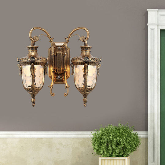 Farmhouse Style Wall Sconce With Dimpled Glass Shade And Scrolled Arms - Iron Black/Bronze 2 Lights