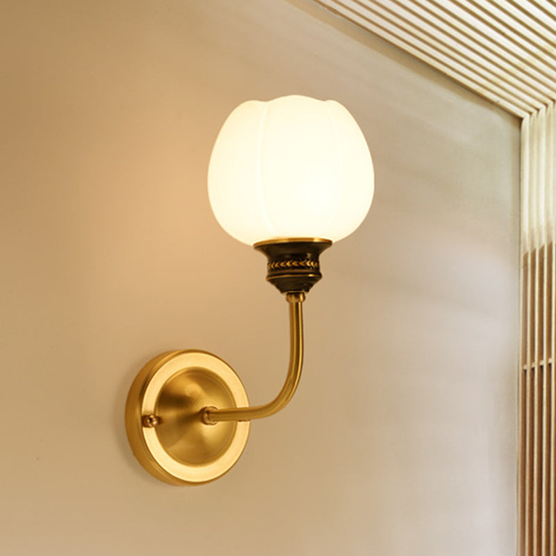 Gold Antique Sconce Light Fixture With Milky Glass Bud - Wall Mounted Lamp For Living Room 1 /