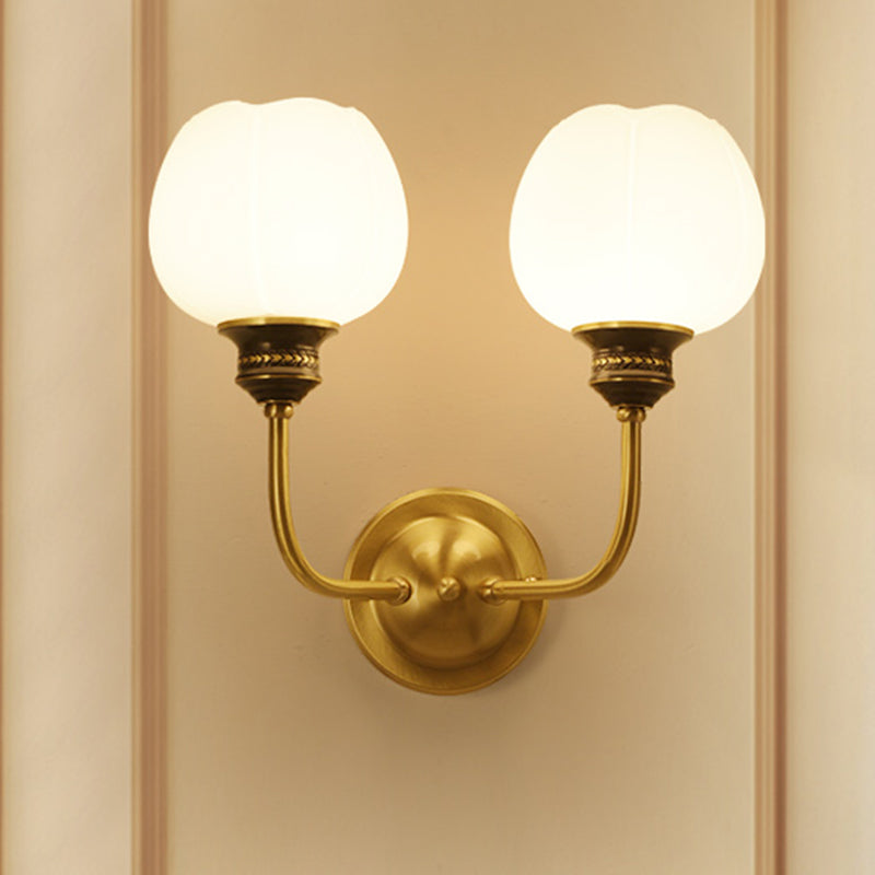 Gold Antique Sconce Light Fixture With Milky Glass Bud - Wall Mounted Lamp For Living Room 2 /