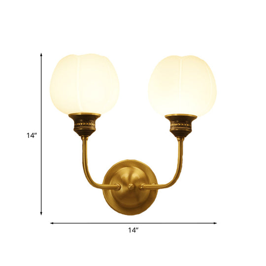 Gold Antique Sconce Light Fixture With Milky Glass Bud - Wall Mounted Lamp For Living Room