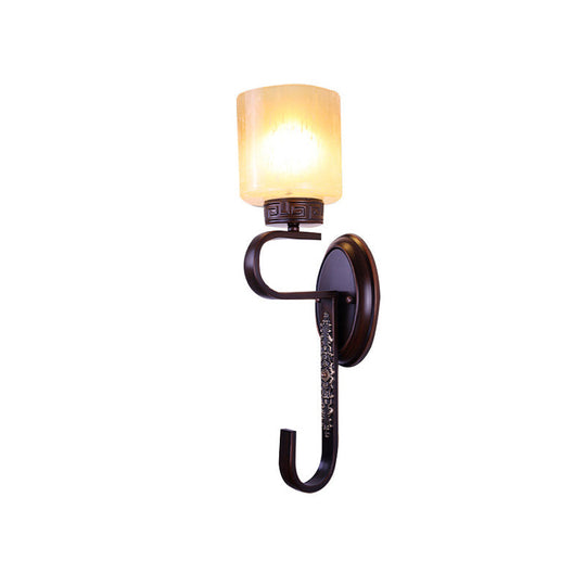 Amber Glass Retro Wall Sconce Light - Black Finish